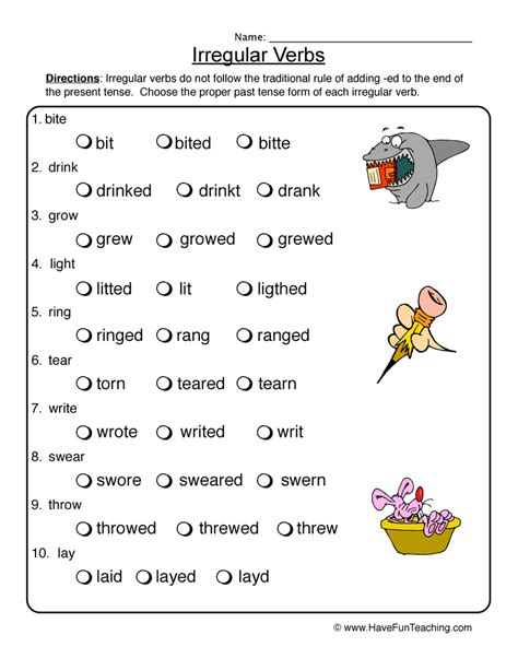 irregular verbs worksheet pdf 4th grade